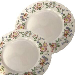 ARCOPAL CHAMPETRE France 10 7/8" Floral Dinner Plates Scalloped Rim Set of 2